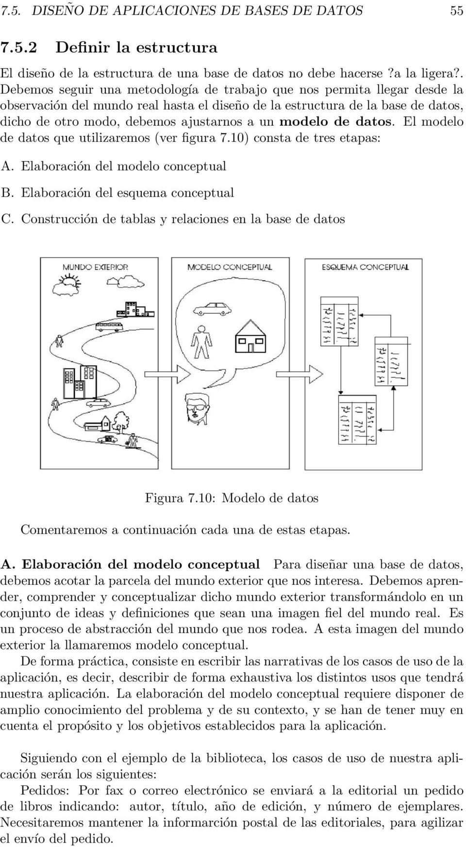un modelo de datos. El modelo de datos que utilizaremos (ver figura 7.10) consta de tres etapas: A. Elaboración del modelo conceptual B. Elaboración del esquema conceptual C.