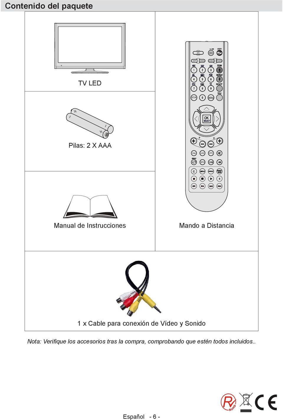 SUBTITLE EPG Manual de Instrucciones Mando a Distancia 1 x Cable para