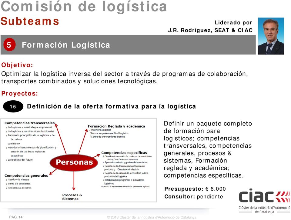 15 Definición i ió de la oferta formativa para la logística Definir un paquete completo de formación para logísticos;
