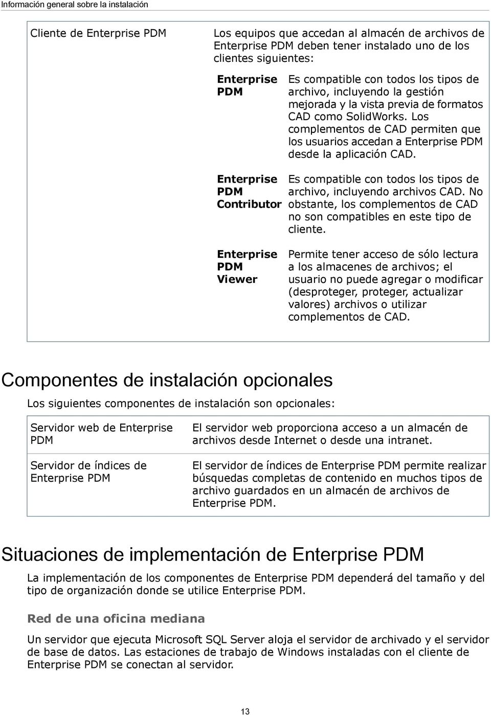 Los complementos de CAD permiten que los usuarios accedan a Enterprise PDM desde la aplicación CAD. Enterprise PDM Contributor Es compatible con todos los tipos de archivo, incluyendo archivos CAD.