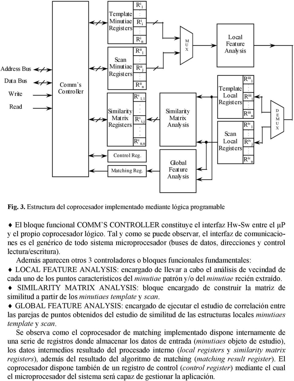 implementado mediante lógica programable El bloque funcional COMM S CONTROLLER constituye el interfaz Hw-Sw entre el µp y el propio coprocesador lógico Tal y como se puede observar, el interfaz de
