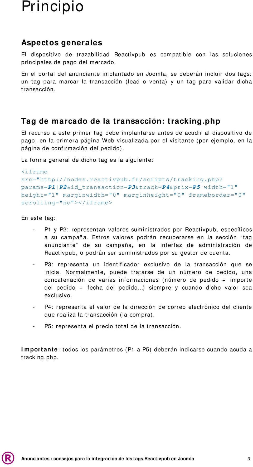 Tag de marcado de la transacción: tracking.