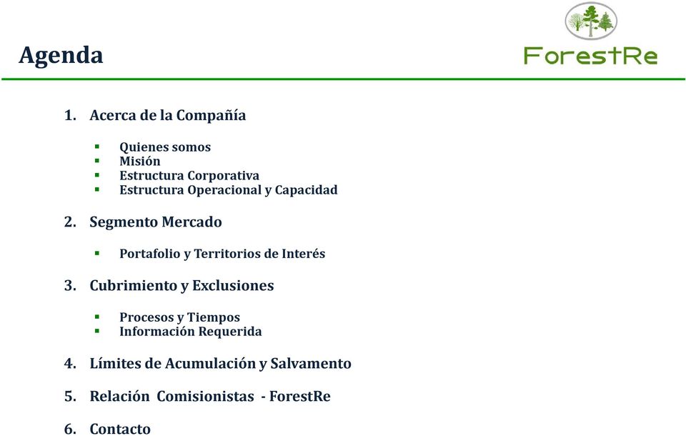 Operacional y Capacidad 2. Segmento Mercado Portafolio y Territorios de Interés 3.
