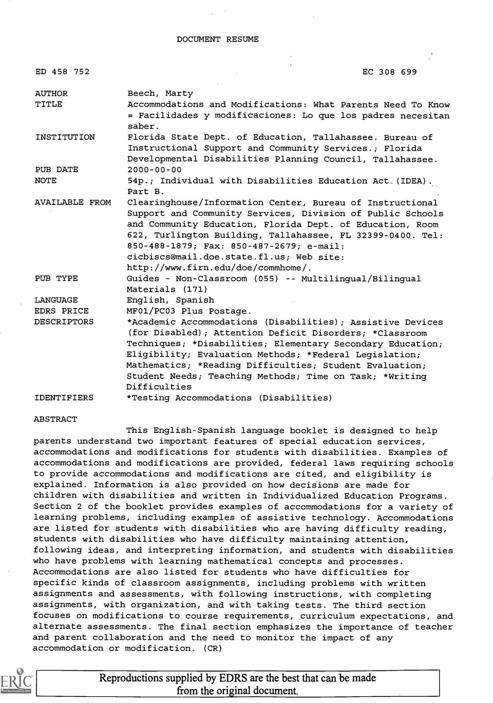 PUB DATE 2000-00-00 NOTE 54p.; Individual with Disabilities Education Act (IDEA). Part B.