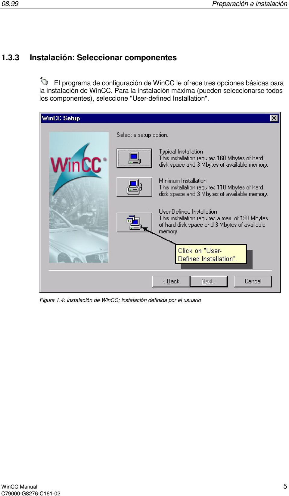 opciones básicas para la instalación de WinCC.