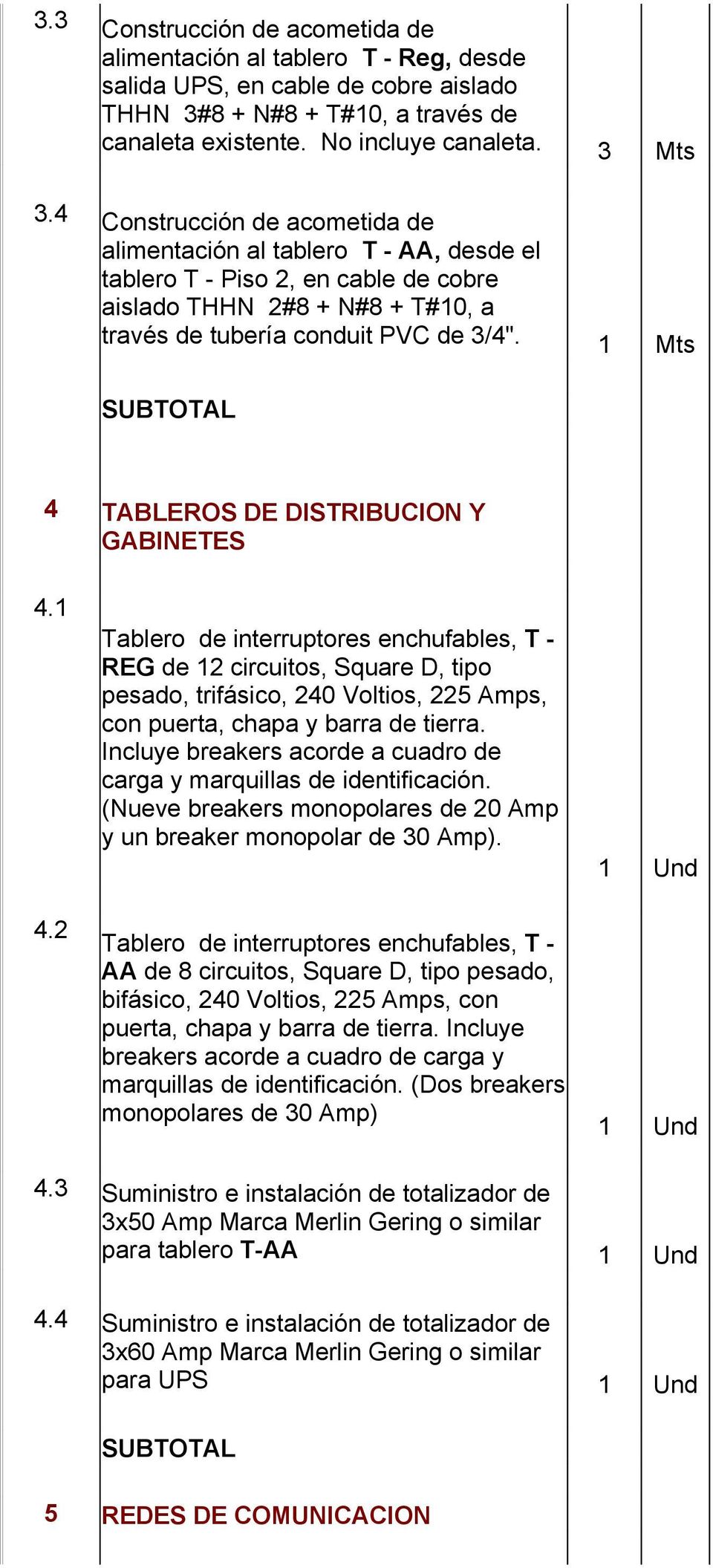 1 Mts 4 TABLEROS DE DISTRIBUCION Y GABINETES 4.1 4.