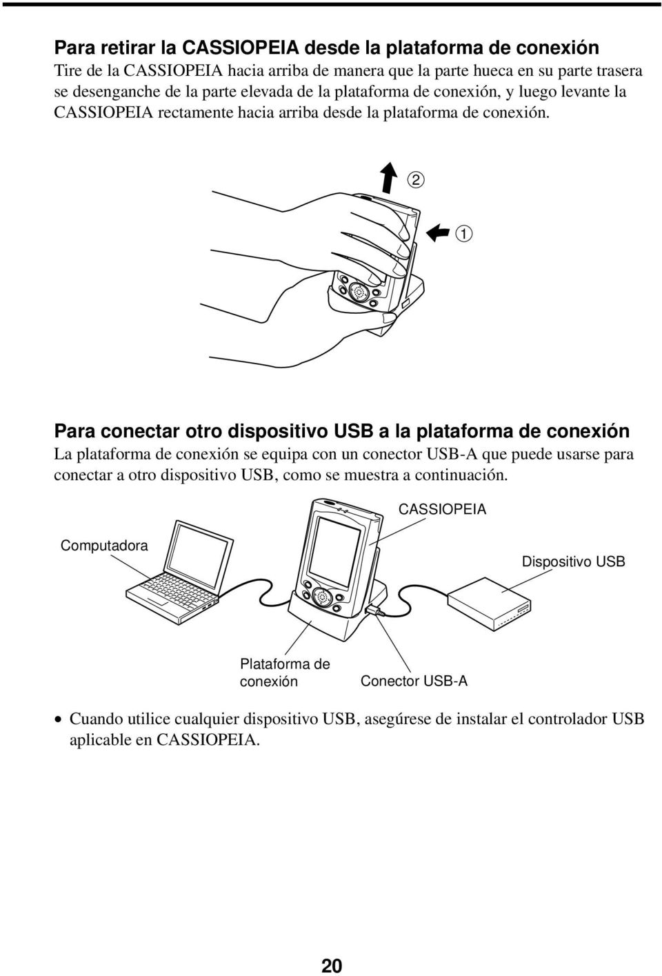 2 1 Para conectar otro dispositivo USB a la plataforma de conexión La plataforma de conexión se equipa con un conector USB-A que puede usarse para conectar a otro