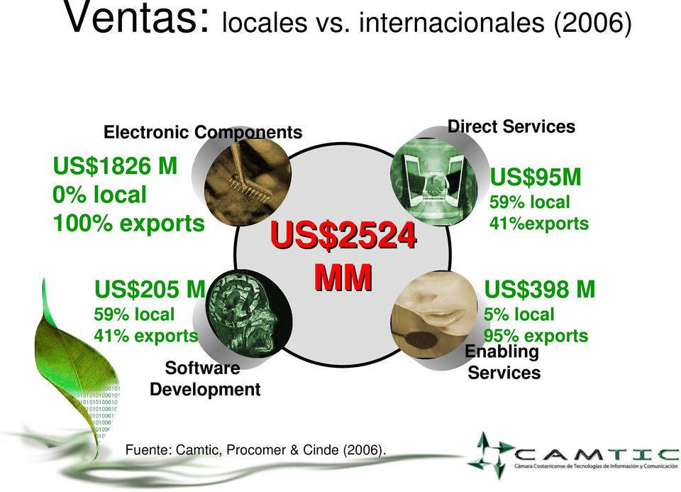 exports US$205 M 59% local 41% exports Software Development US$2524 MM