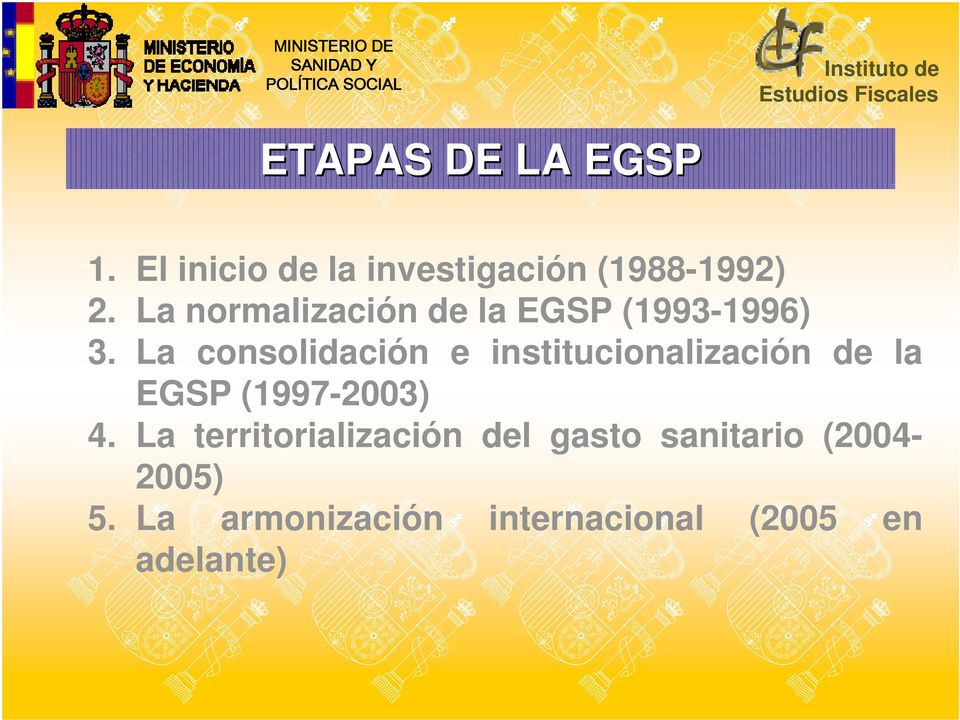La consolidación e institucionalización de la EGSP (1997-2003) 4.