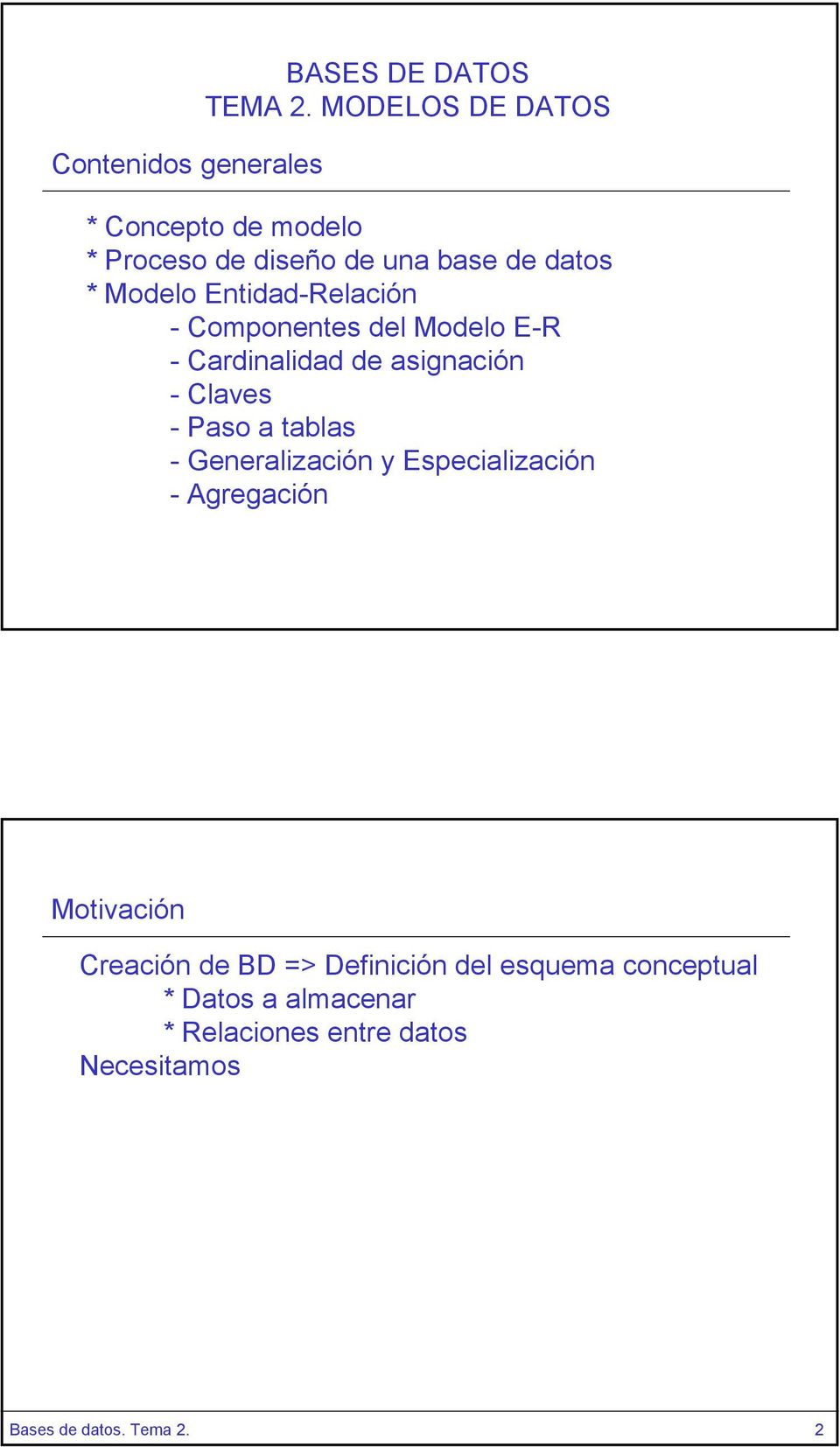 Componentes del Modelo E-R - Cardinalidad de asignación - Claves - Paso a tablas - Generalización y