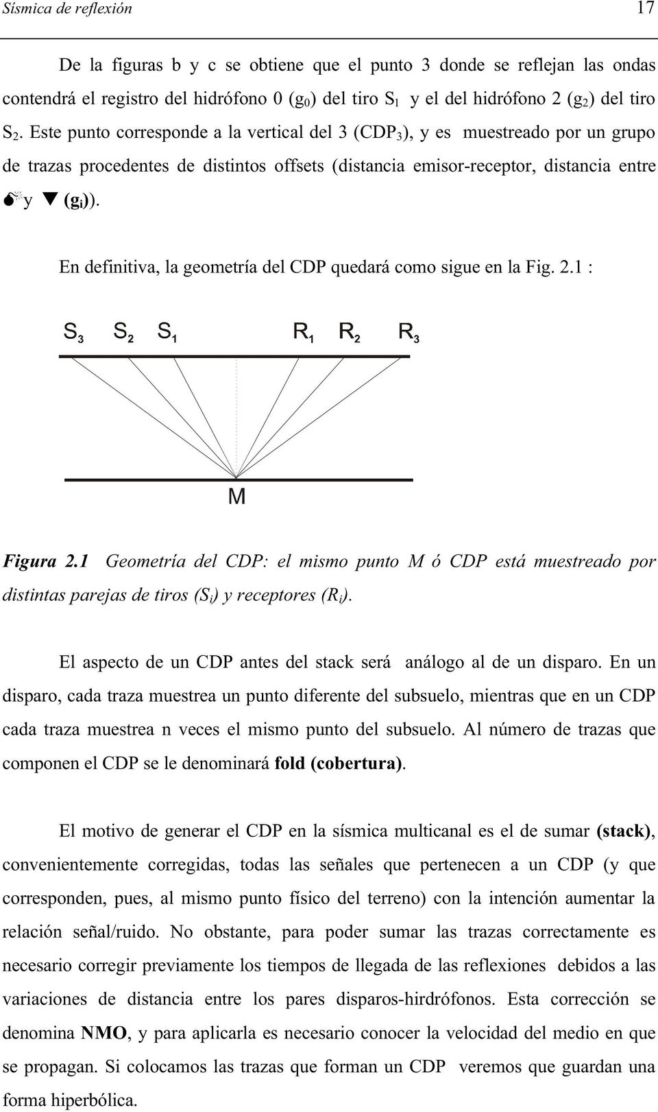 En definitiva, la geometría del CDP quedará como sigue en la Fig. 2.1 : Figura 2.1 Geometría del CDP: el mismo punto M ó CDP está muestreado por distintas parejas de tiros (S i ) y receptores (R i ).