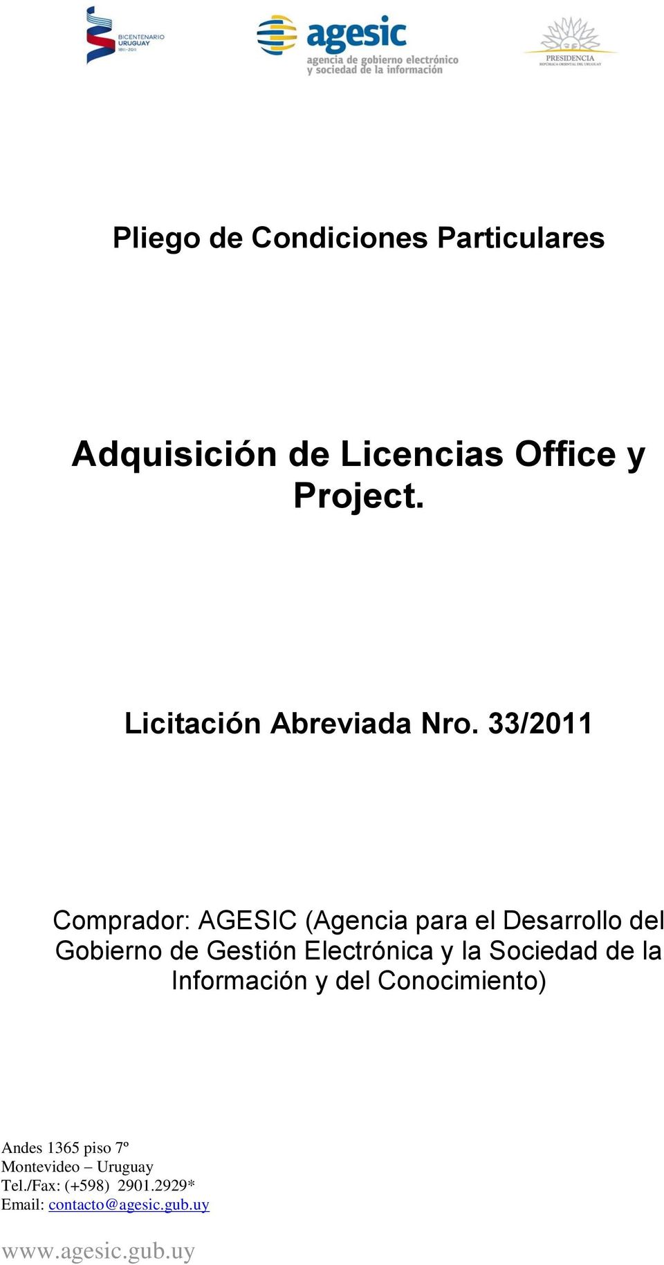 33/2011 Comprador: AGESIC (Agencia para el Desarrollo del
