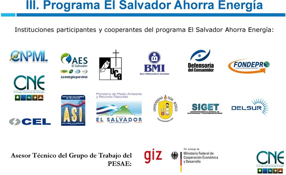 del programa El Salvador Ahorra Energía: