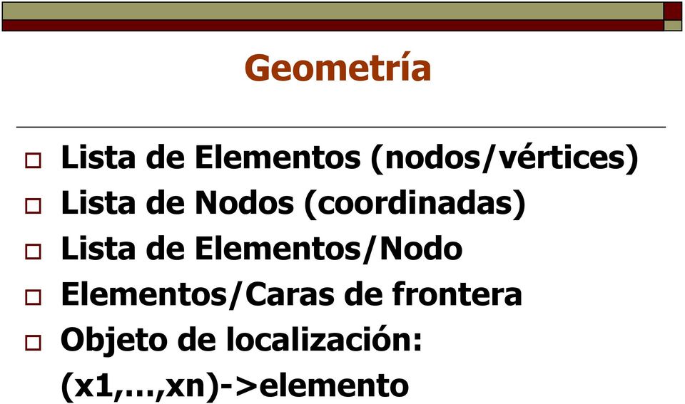 (coordinadas) Lista de Elementos/Nodo
