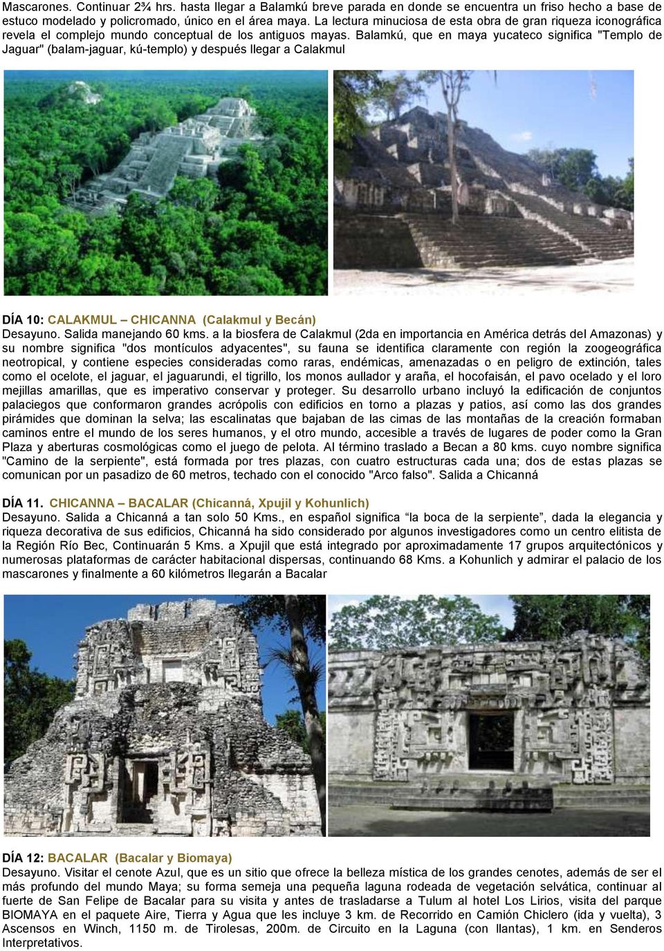 Balamkú, que en maya yucateco significa "Templo de Jaguar" (balam-jaguar, kú-templo) y después llegar a Calakmul DÍA 10: CALAKMUL CHICANNA (Calakmul y Becán) Desayuno. Salida manejando 60 kms.
