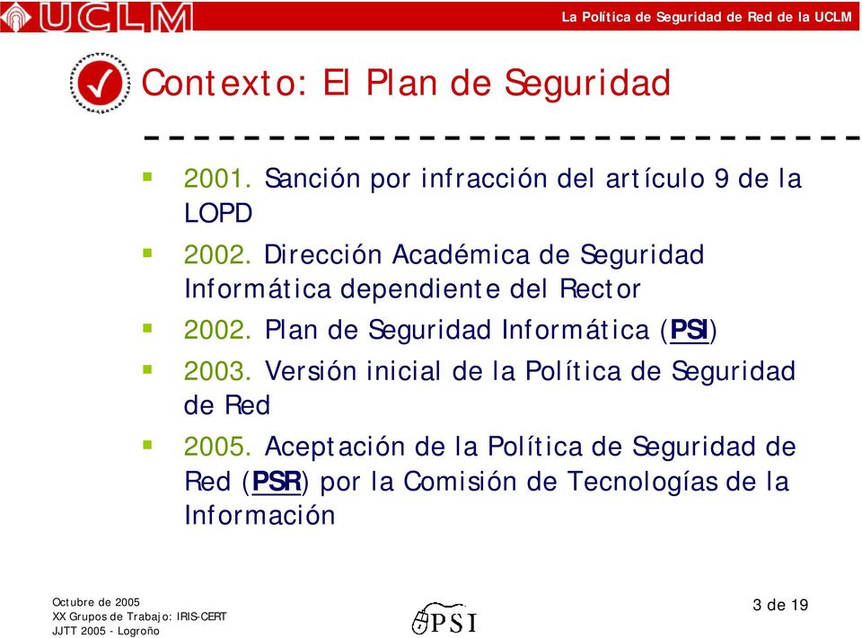 Plan de Seguridad Informática (PSI) 2003.