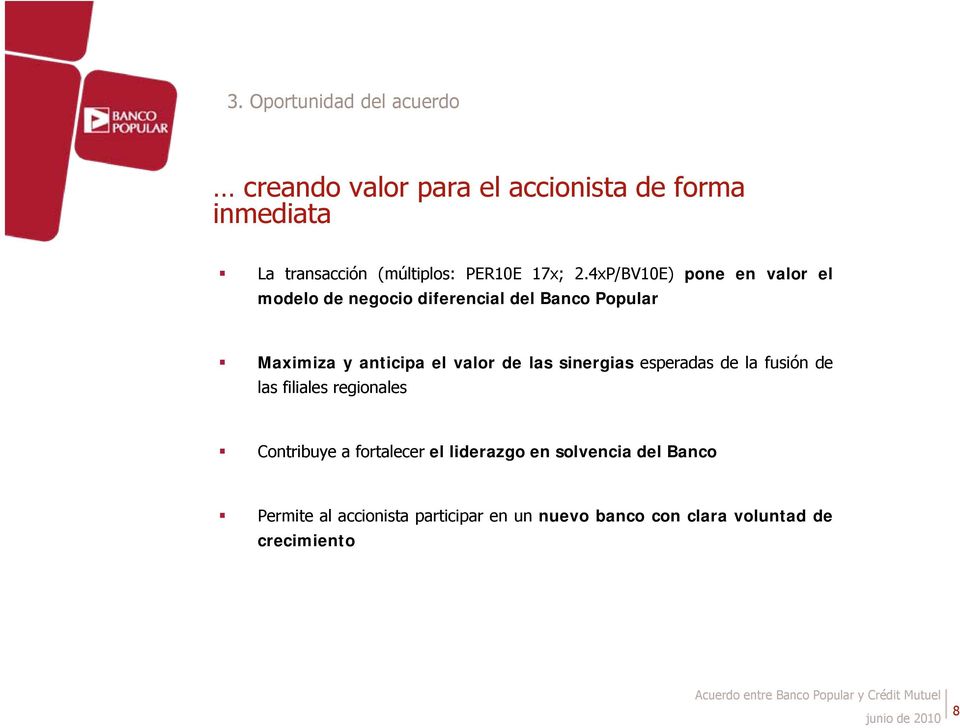 4xP/BV10E) pone en valor el modelo de negocio diferencial del Banco Popular Maximiza y anticipa el valor de las