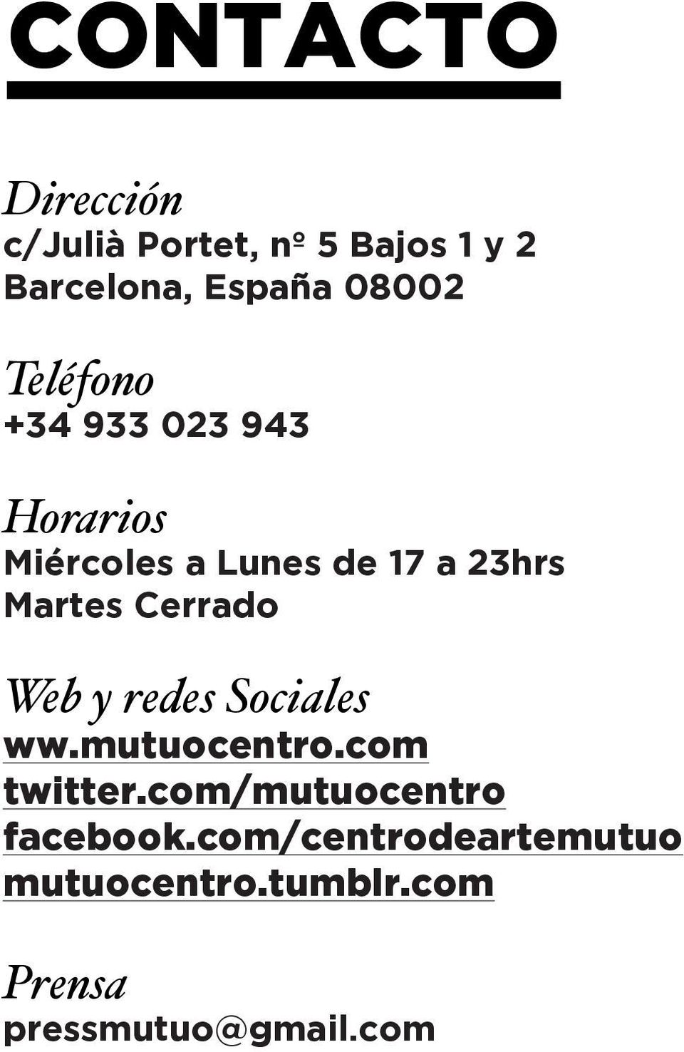 Cerrado Web y redes Sociales ww.mutuocentro.com twitter.
