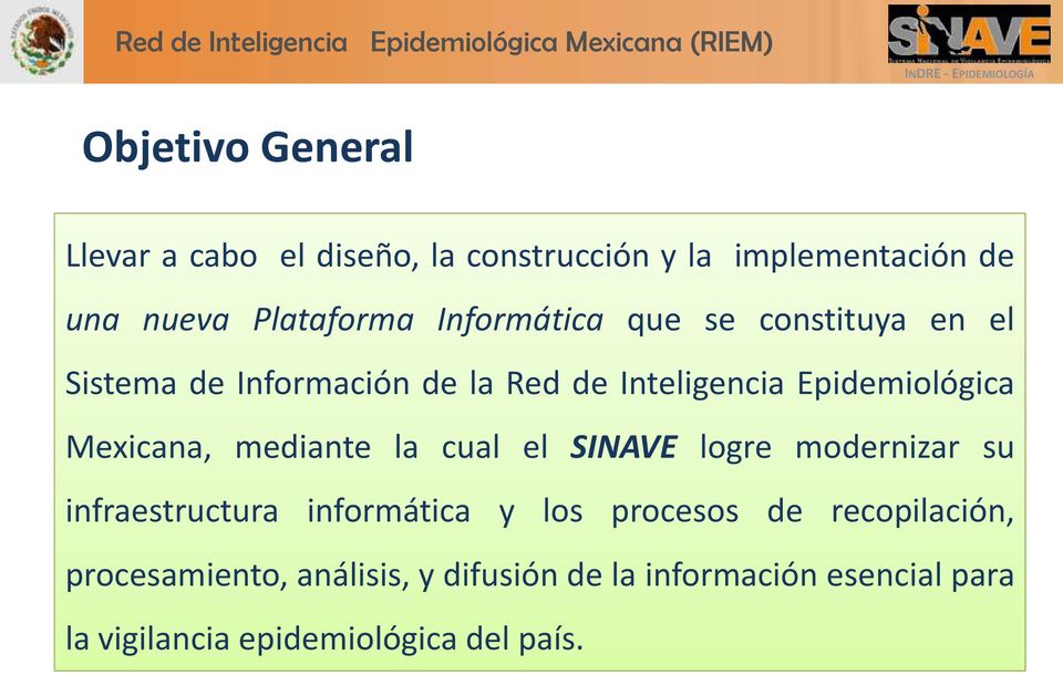 Mexicana, mediante la cual el SINAVE logre modernizar su infraestructura informática y los procesos de