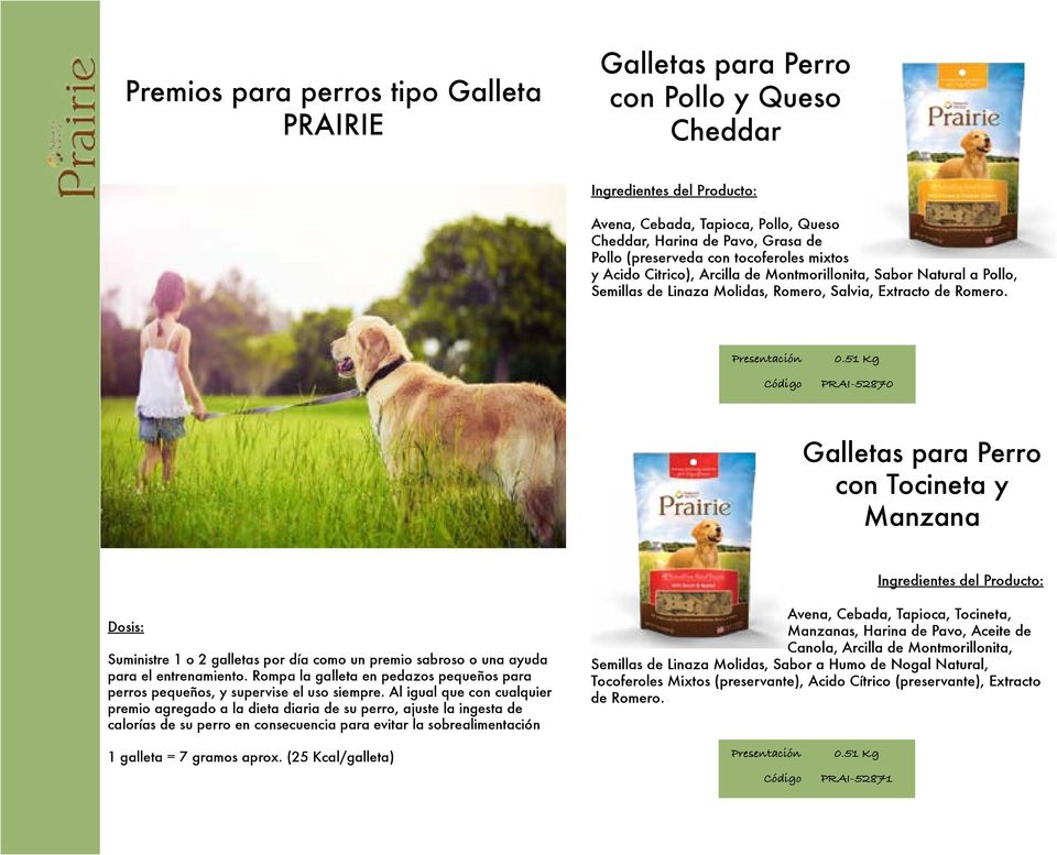 51 Kg PRAI-52870 Galletas para Perro con Tocineta y Manzana Dosis: Suministre 1 o 2 galletas por día como un premio sabroso o una ayuda para el entrenamiento.