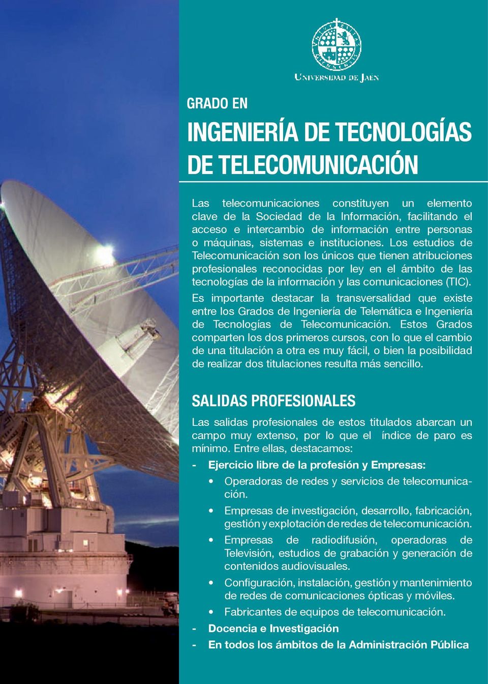 Los estudios de Telecomunicación son los únicos que tienen atribuciones profesionales reconocidas por ley en el ámbito de las tecnologías de la información y las comunicaciones (TIC).