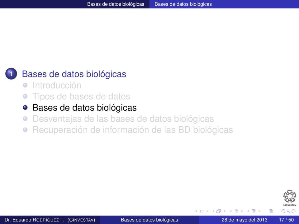 información de las BD biológicas Dr.