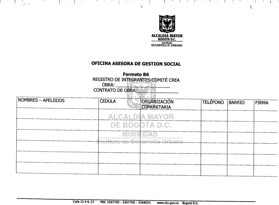 Instituto OFICINA ASESORA DE GESTION SOCIAL Formato 86 REGISTRO DE
