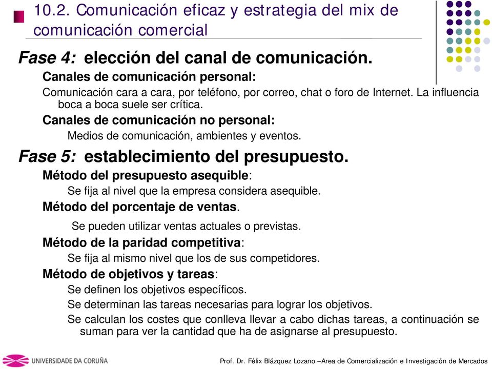 Canales de comunicación no personal: Medios de comunicación, ambientes y eventos. Fase 5: establecimiento del presupuesto.