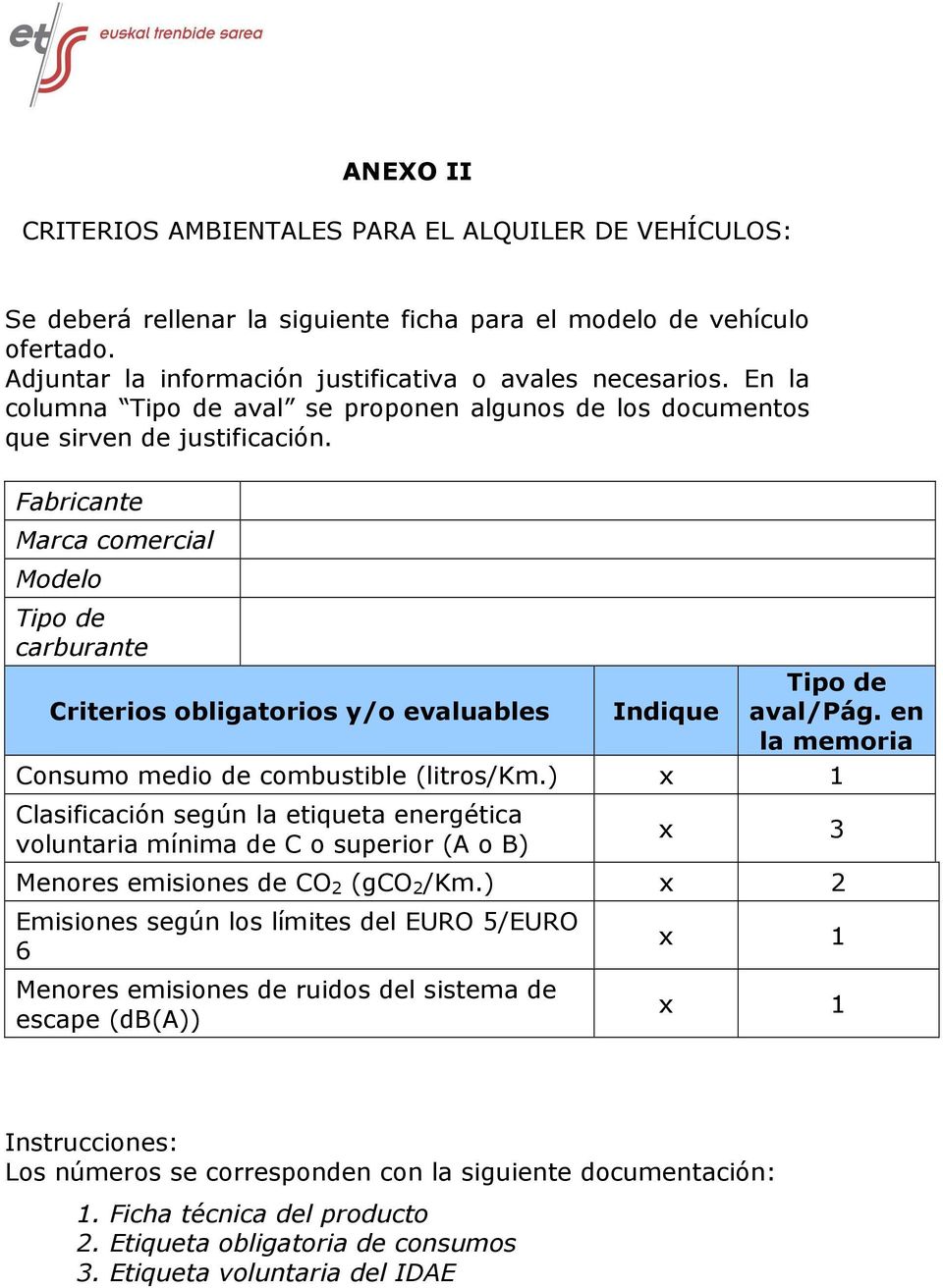 en la memria Cnsum medi de cmbustible (litrs/km.) x 1 Clasificación según la etiqueta energética vluntaria mínima de C superir (A B) x 3 Menres emisines de CO 2 (gco 2 /Km.