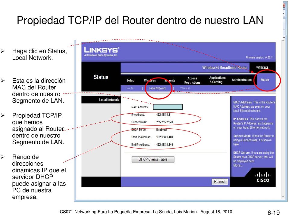 Propiedad TCP/IP que hemos asignado al Router dentro de nuestro Segmento de LAN.