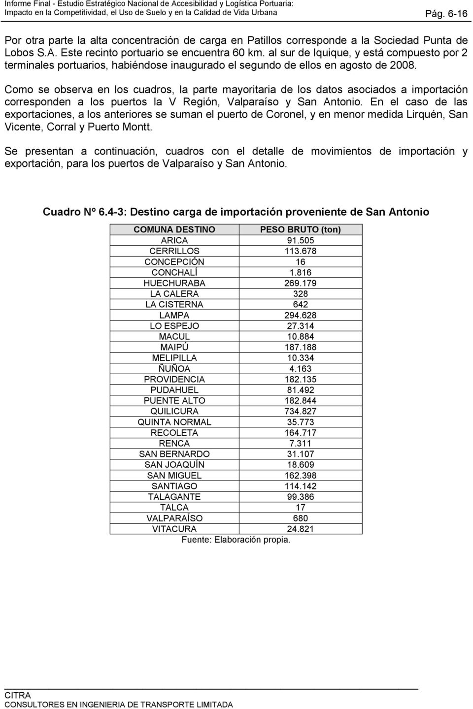 Como se observa en los cuadros, la parte mayoritaria de los datos asociados a importación corresponden a los puertos la V Región, Valparaíso y San Antonio.