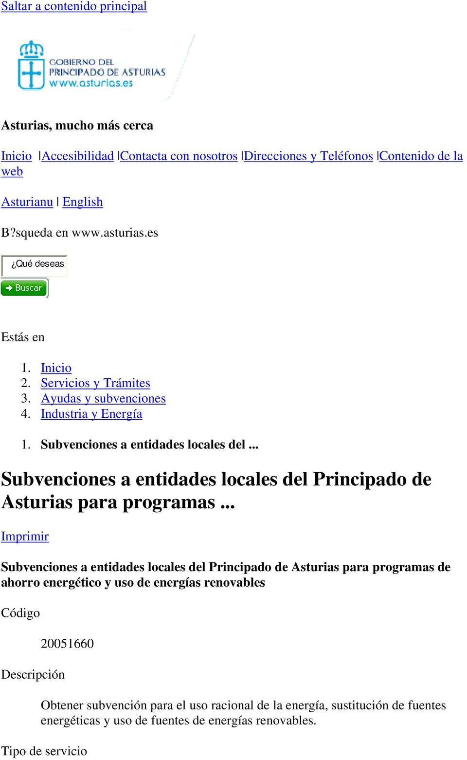 .. Subvenciones a entidades locales del Principado de Asturias para programas.