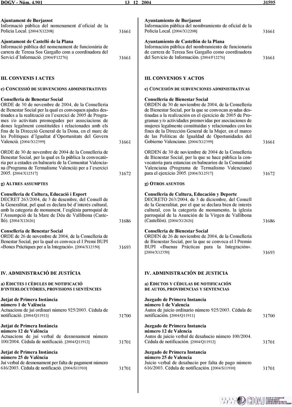 [2004/X12208] 31661 Ajuntament de Castelló de la Plana Informació pública del nomenament de funcionària de carrera de Teresa Sos Gargallo com a coordinadora del Servici d Informació.