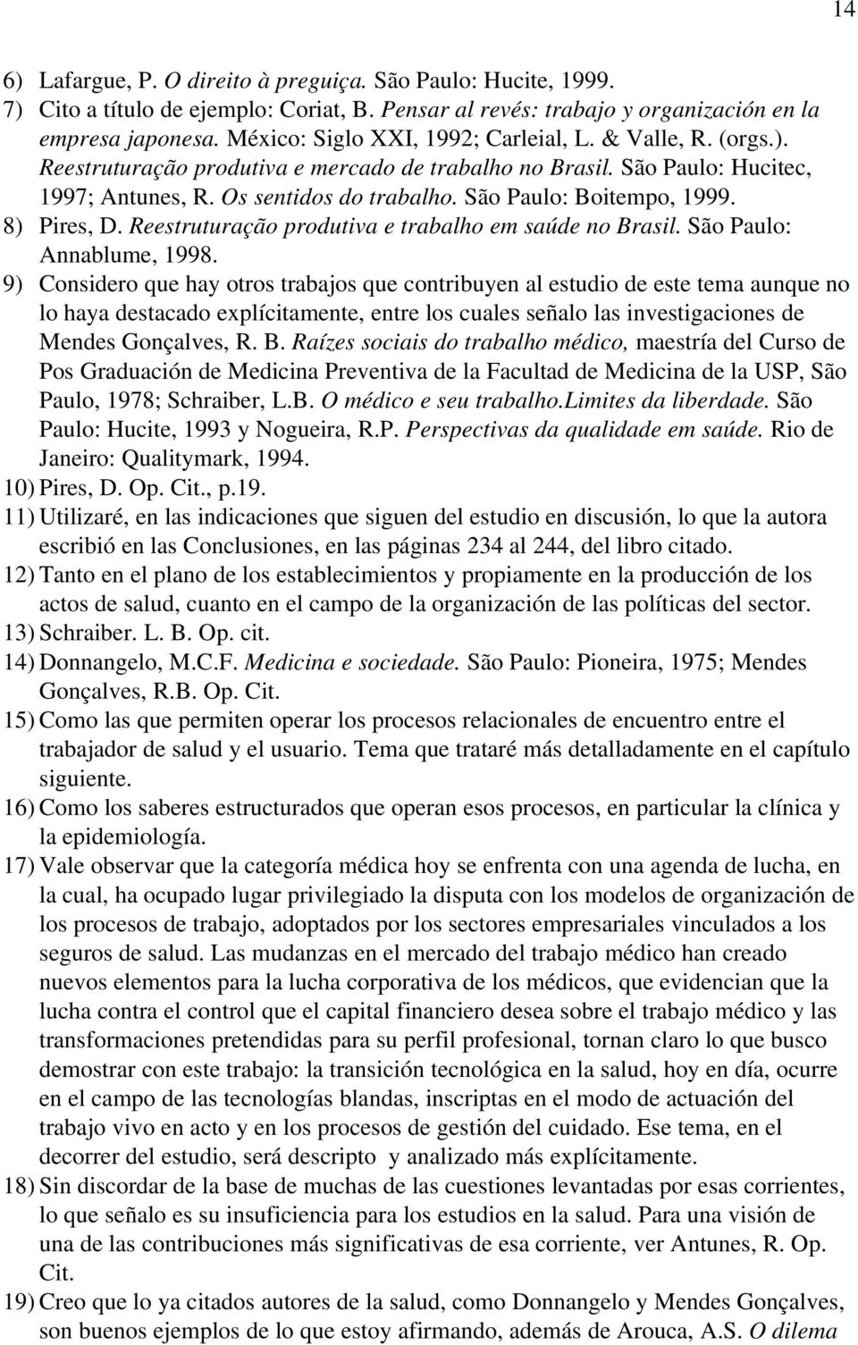 São Paulo: Boitempo, 1999. 8) Pires, D. Reestruturação produtiva e trabalho em saúde no Brasil. São Paulo: Annablume, 1998.