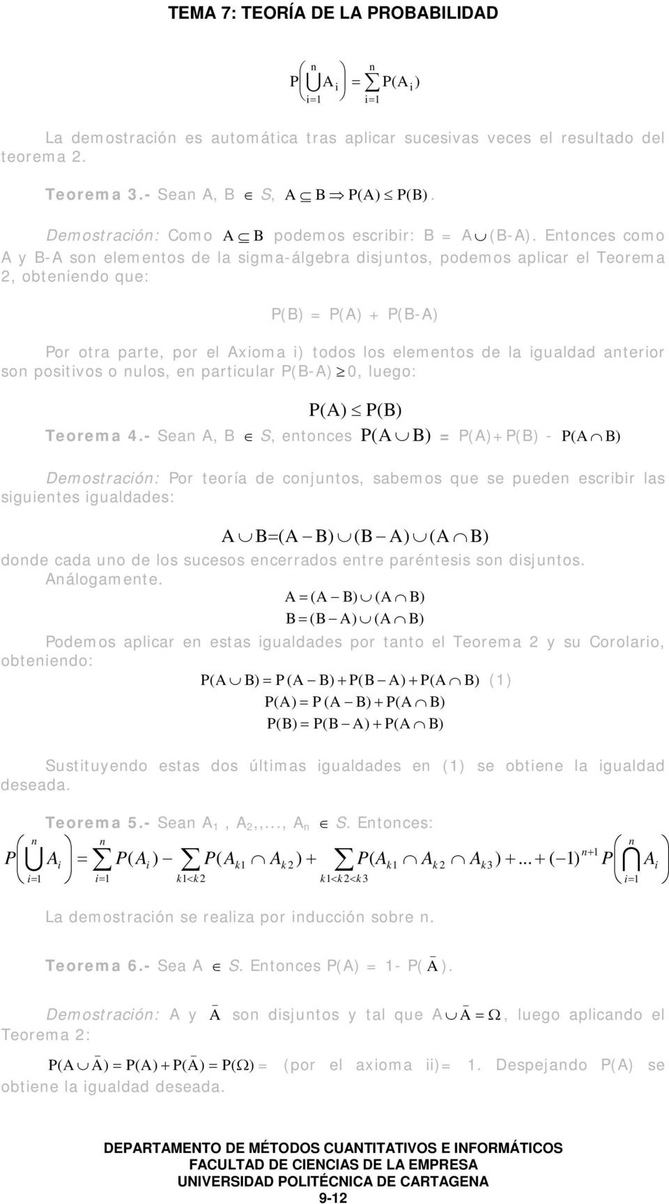 positivos o ulos, e particular P(B-) 0, luego: Teorema 4.
