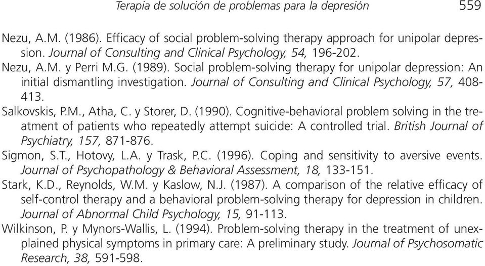 Journal of Consulting and Clinical Psychology, 57, 408-413. Salkovskis, P.M., Atha, C. y Storer, D. (1990).
