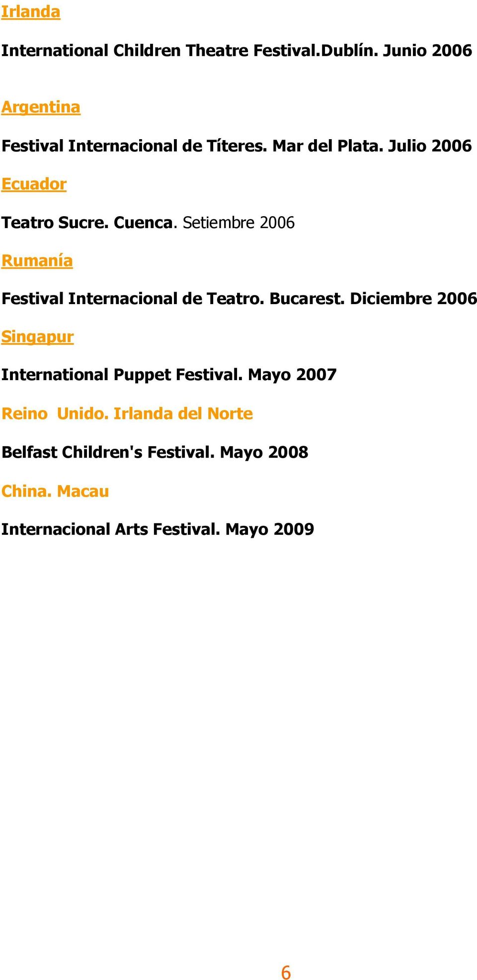 Cuenca. Setiembre 2006 Rumanía Festival Internacional de Teatro. Bucarest.