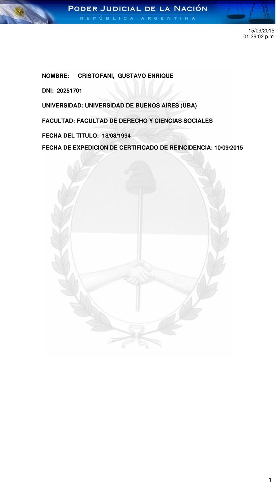 FACULTAD DE DERECHO Y CIENCIAS SOCIALES FECHA DEL TITULO: