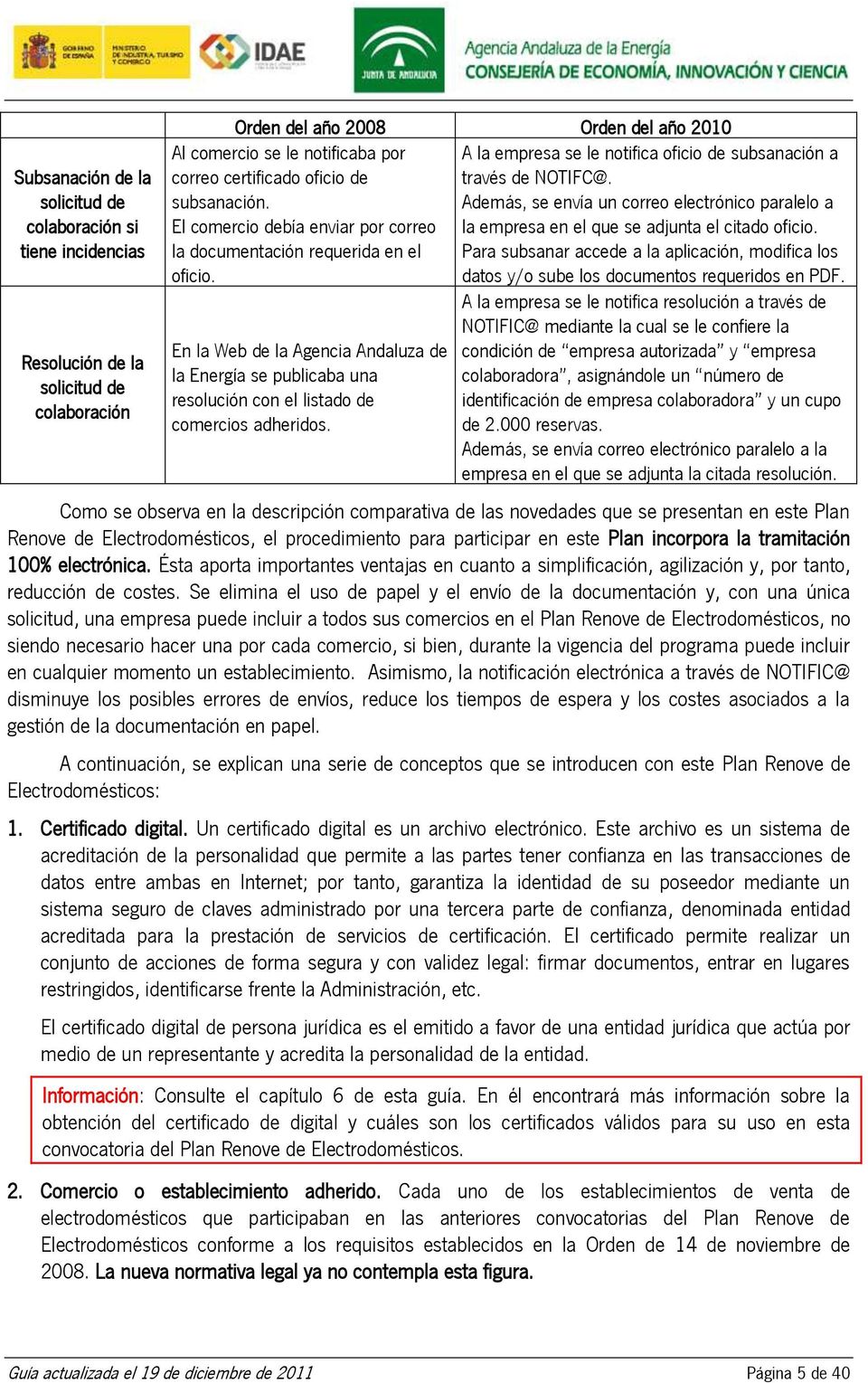 En la Web de la Agencia Andaluza de la Energía se publicaba una resolución con el listado de comercios adheridos. A la empresa se le notifica oficio de subsanación a través de NOTIFC@.