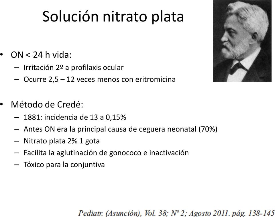 0,15% Antes ON era la principal causa de ceguera neonatal (70%) Nitrato plata 2%