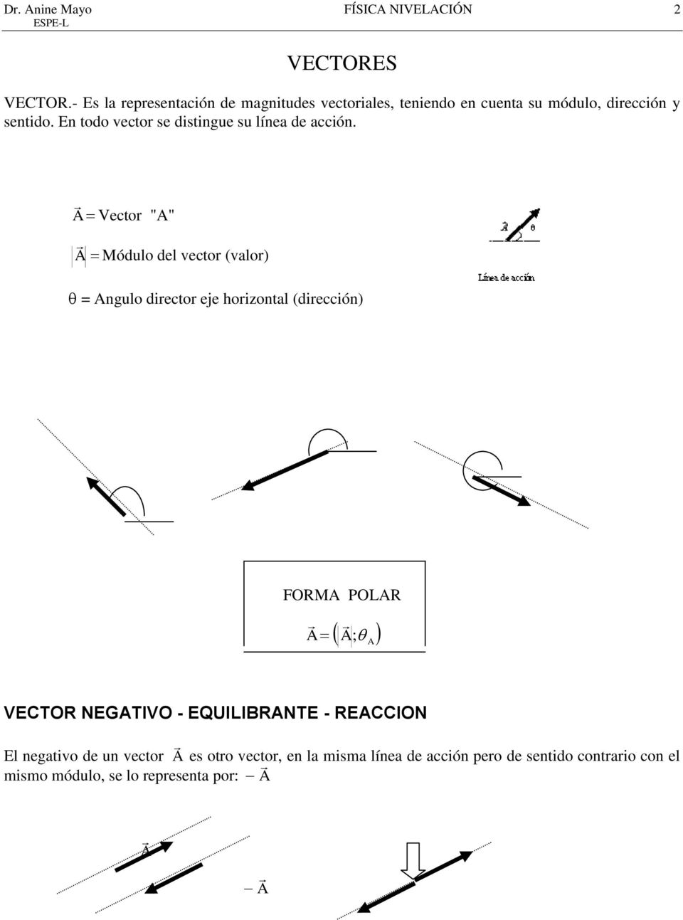 En todo vector se distingue su línea de acción.