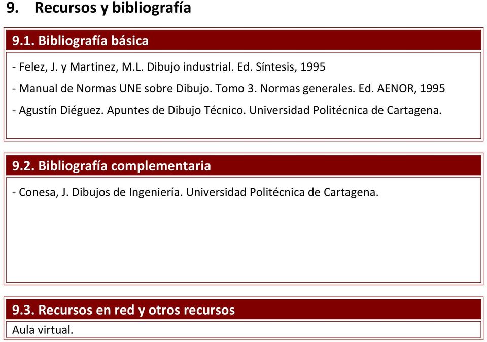 Apuntes de Dibujo Técnico. Universidad Politécnica de Cartagena. 9.2. Bibliografía complementaria Conesa, J.
