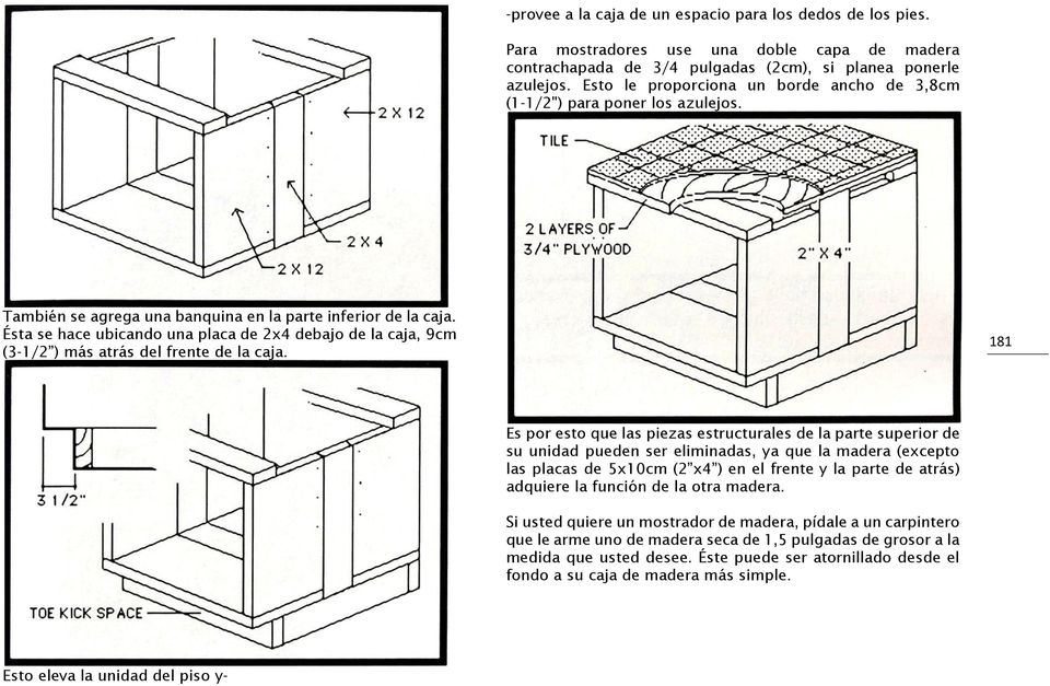 Ésta se hace ubicando una placa de 2x4 debajo de la caja, 9cm (3-1/2 ) más atrás del frente de la caja.