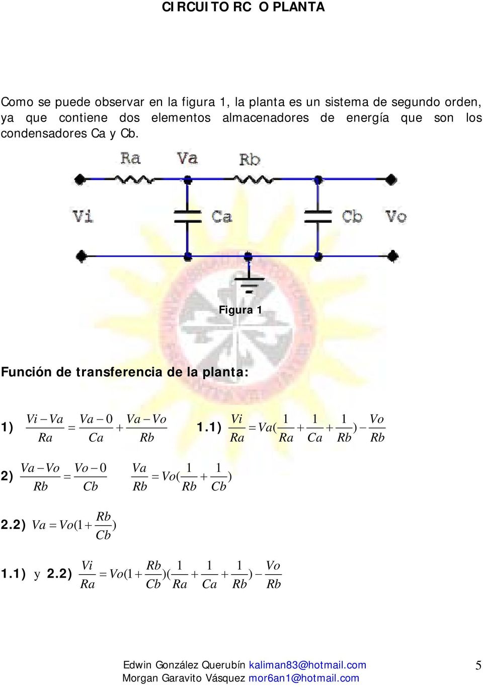 Cb. Figura Función de transferencia de la planta: Vi Va Va 0 Va Vo Ra Ca Rb.