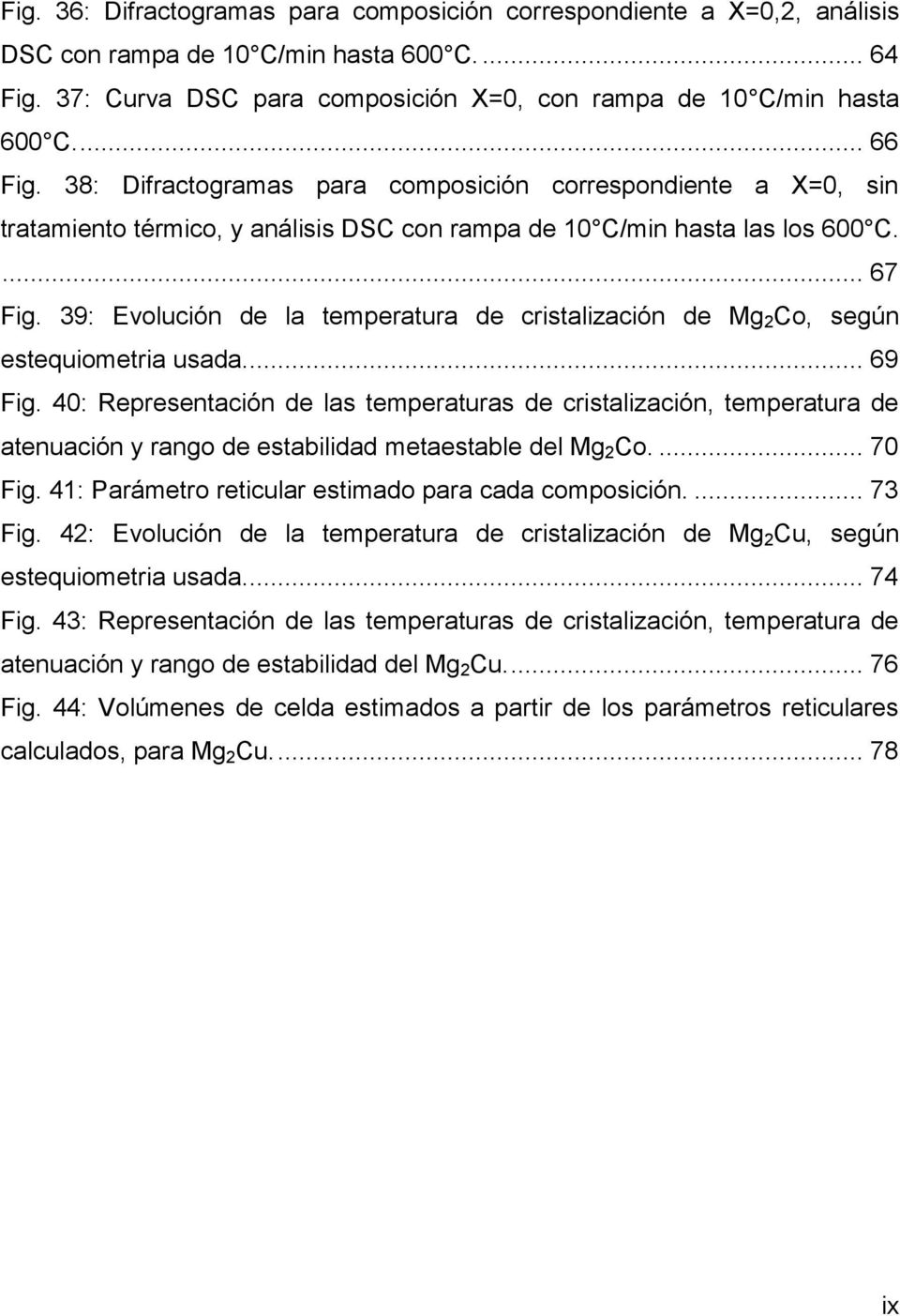 39: Evolución de la temperatura de cristalización de Mg 2 Co, según estequiometria usada.... 69 Fig.