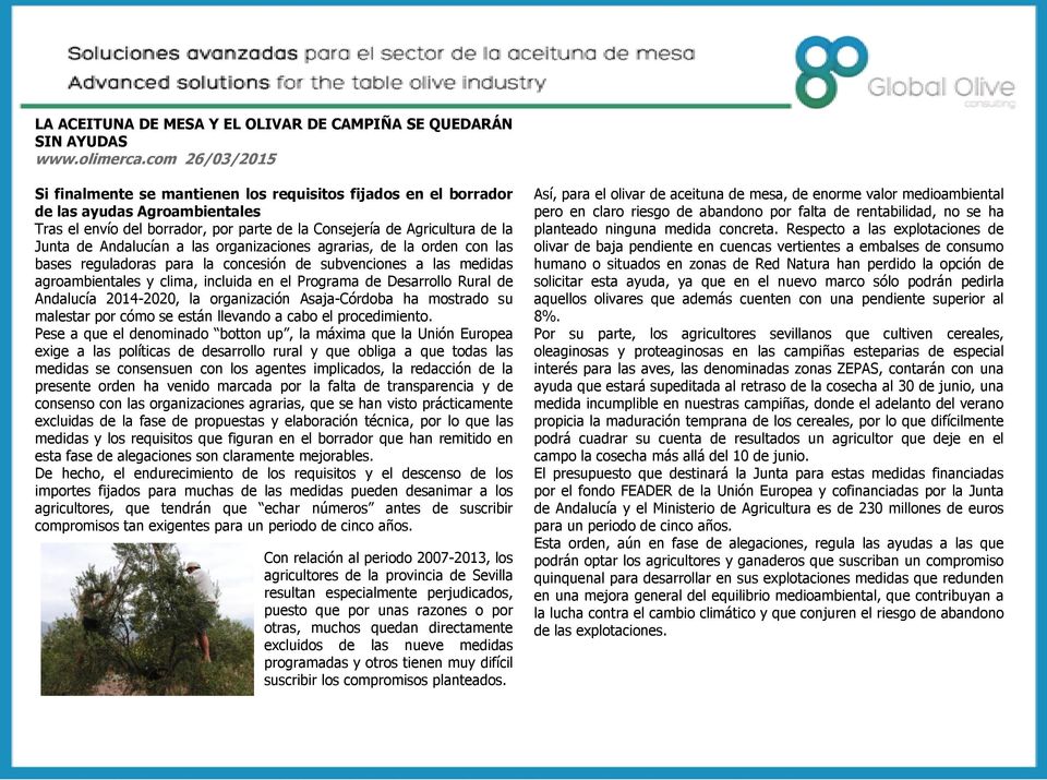 Andalucían a las organizaciones agrarias, de la orden con las bases reguladoras para la concesión de subvenciones a las medidas agroambientales y clima, incluida en el Programa de Desarrollo Rural de