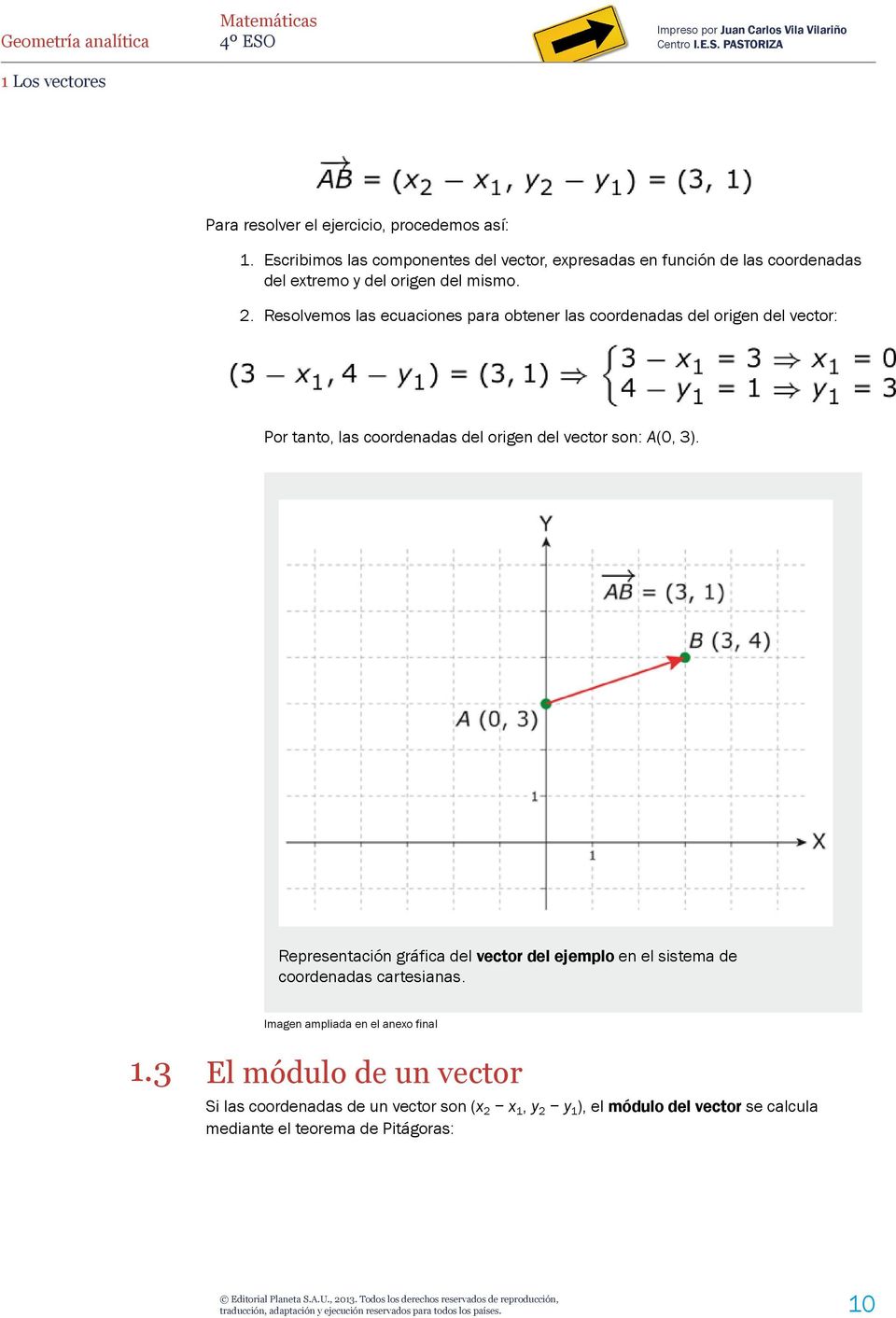 Resolvemos las ecuaciones para obtener las coordenadas del origen del vector: Por tanto, las coordenadas del origen del vector son: A(0, 3).