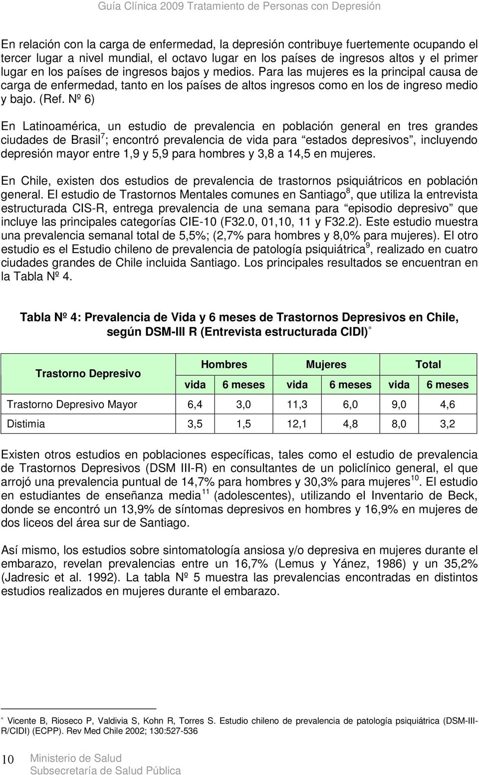 Nº 6) En Latinoamérica, un estudio de prevalencia en población general en tres grandes ciudades de Brasil 7 ; encontró prevalencia de vida para estados depresivos, incluyendo depresión mayor entre