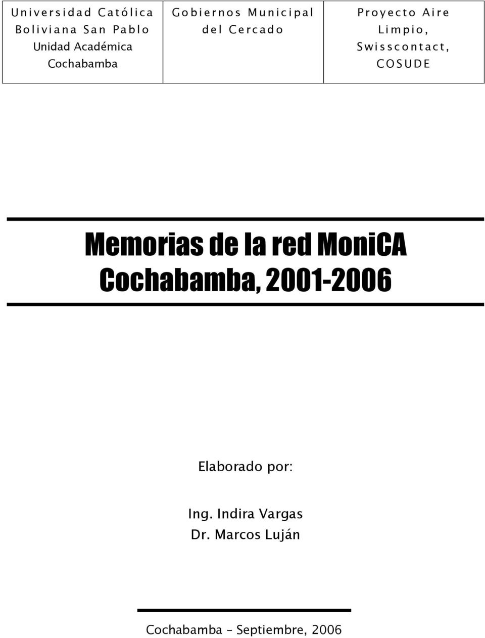 Swisscontact, COSUDE Memorias de la red MoniCA Cochabamba,