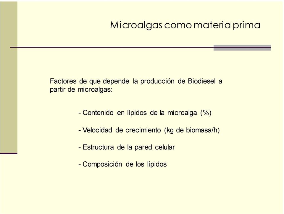 lípidos de la microalga (%) - Velocidad de crecimiento (kg de